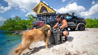 Truck Camping On SECRET Beach Spear, Camp, Cook MISSION!! (major raccoon problems)