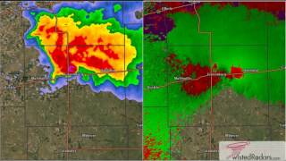 2007 Greensburg, Kansas Tornado Doppler Radar Time Lapse (Split Screen)