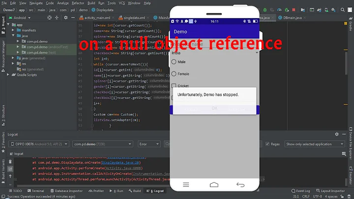 android studio | on a null object reference |  Attempt to invoke virtual method