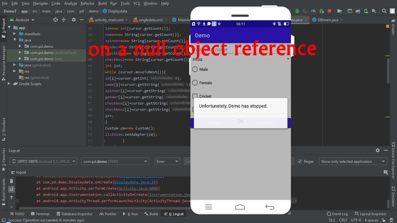 Android Studio | On A Null Object Reference |  Attempt To Invoke Virtual Method