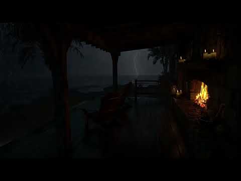 NO ADS🔕Thunderstorm by the Ocean at Night | Heavy Rain, Ocean Waves & Crackling Fire for Deep Sleep😴