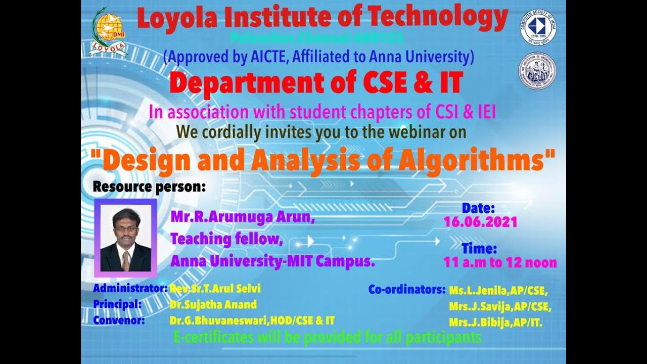 Design and Analysis of Algorithms| CSE & IT webinar| Loyola Institute ...