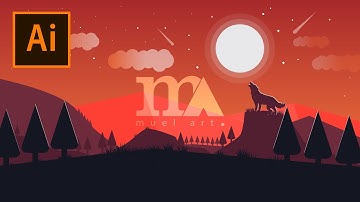 #flatdesign #illustrator #speedart Wolf Sunset Landscape Flat Design Speed Art - Adobe Illustrator
