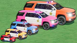 tiny to GIANT POLICE CARS GARAGE TRANSPORT ! GIANT TRUCKS & MEGA RAMP ! FS22 screenshot 5