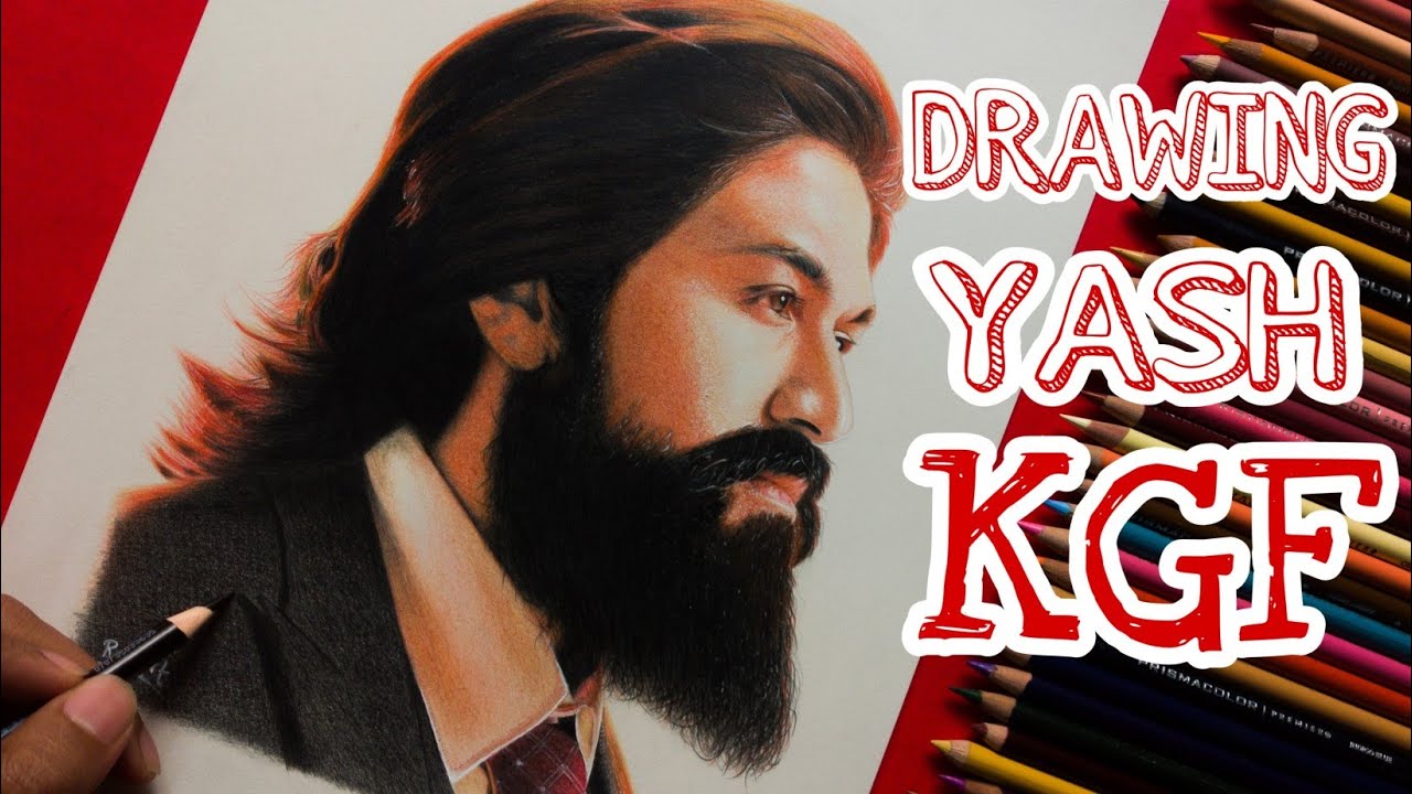 Realistic Drawing YASH KGF Colour pencils YouTube