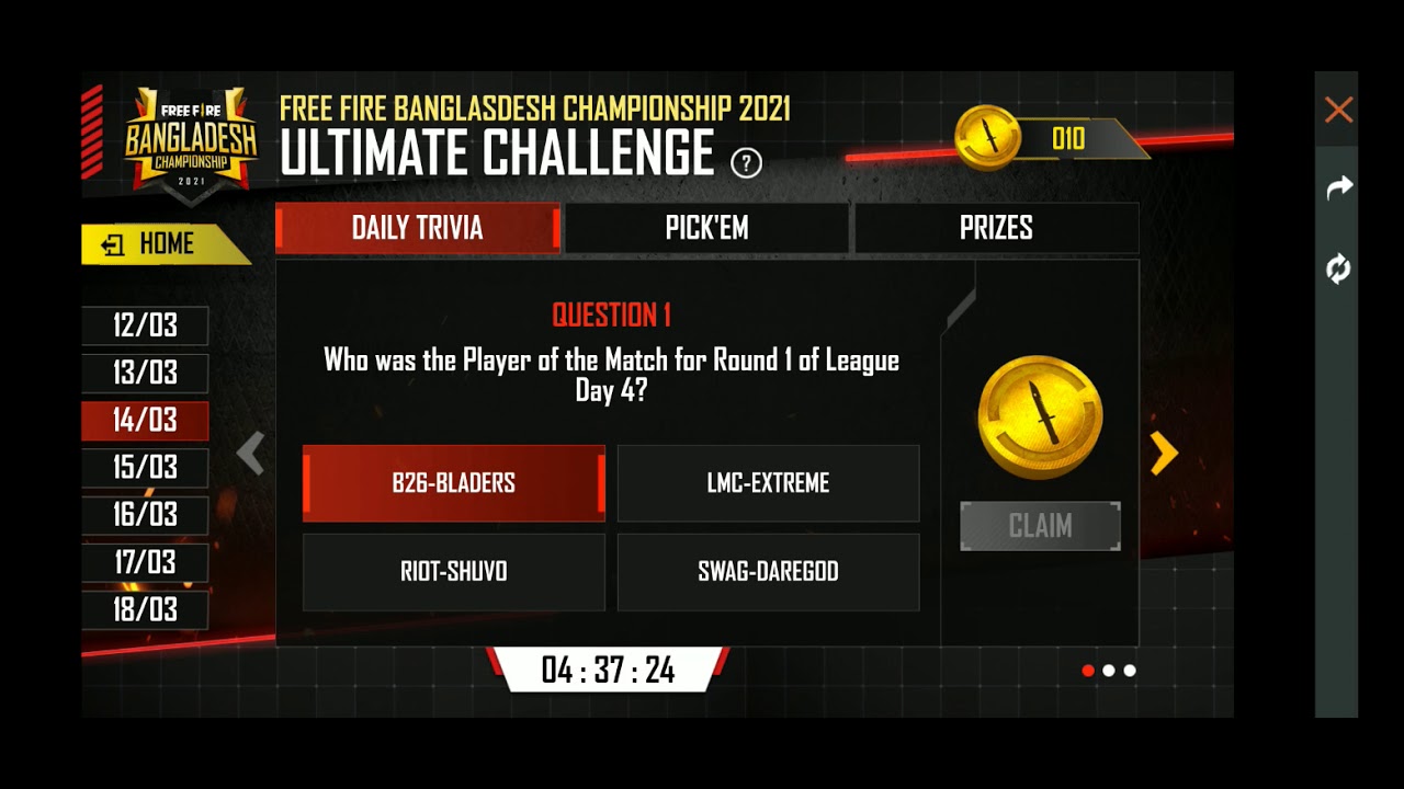 14 MARCH ESPORTS ULTIMATE CHALLENGE ANSWER ! HOW TO COMPLETE ULTIMATE CHALLENGE NEW EVENT !FREE FIRE