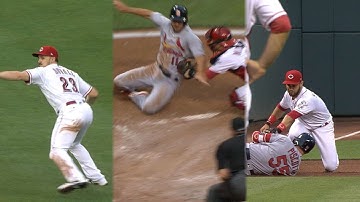 STL@CIN: Duvall throws out DeJong, Piscotty from left