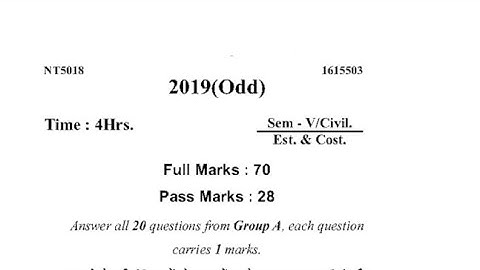 || Estimating and costing || Question paper 2019 civil 5th semester diploma sbte bihar