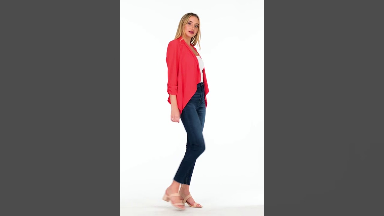 Moa Collection Solid woven Blazer Jacket with Draped Neckline. V9110
