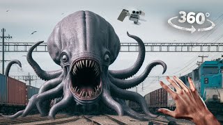 360° Scary Kraken Attack in Train Yard VR 360 Video 4K Ultra HD