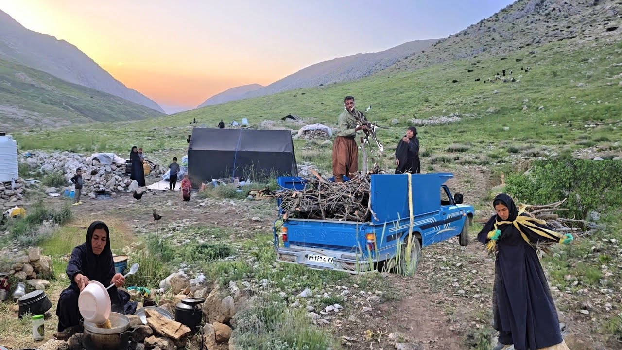 Nomadic life in the heart of lush mountains: gathering firewood and ...