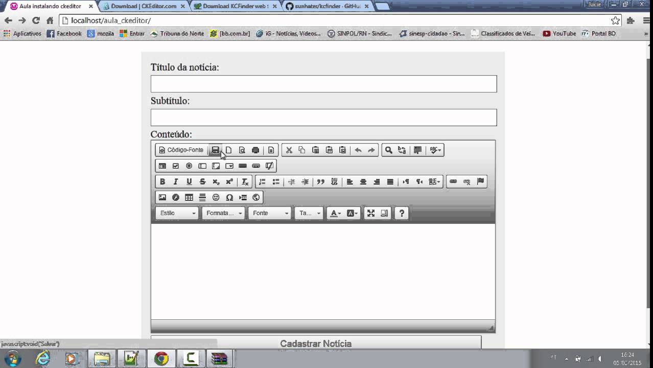 Aula - Como instalar CKEditor mais KCFinder em formulários HTML - YouTube
