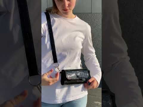Жіноча класична поясна сумка T-092 крос-боді клатч через плече рептилія крокодил чорна, відео 1