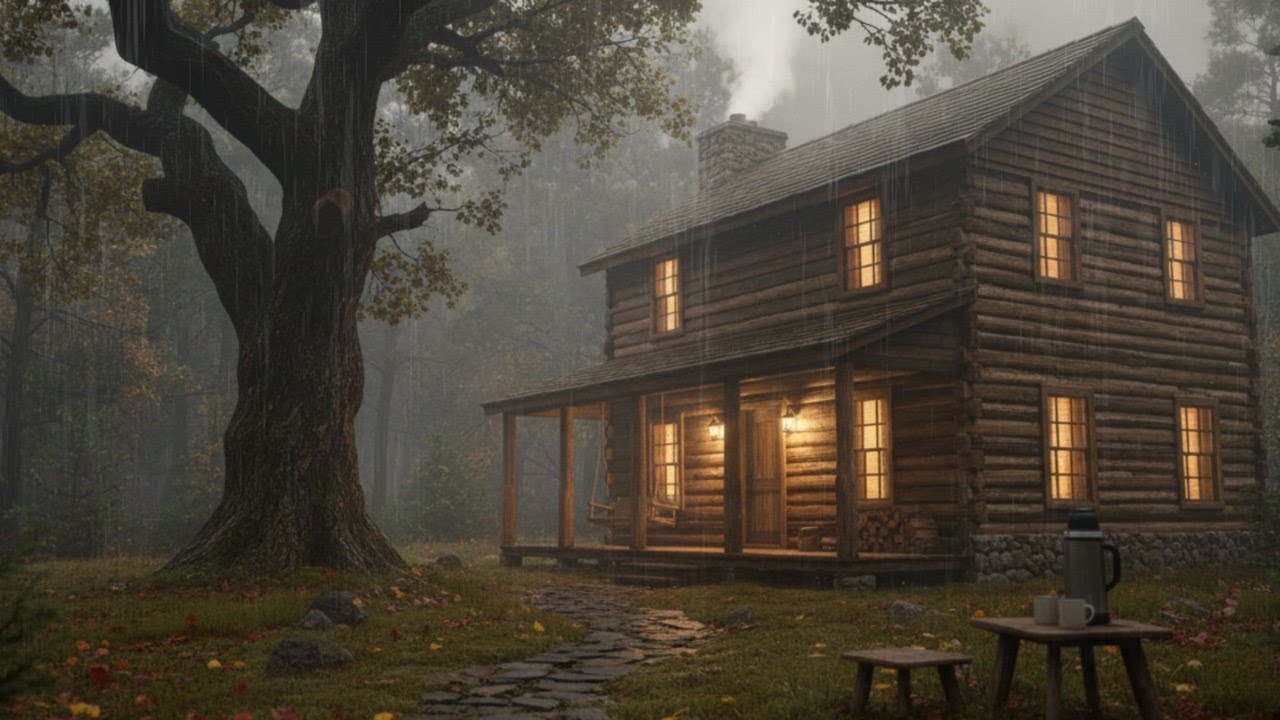 Cozy Log Cabin Ambience in a Rainy Forest | Relaxing Rain Sounds for ...