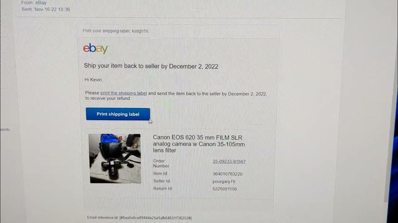 The eBay seller sent the refund before the return label was printed