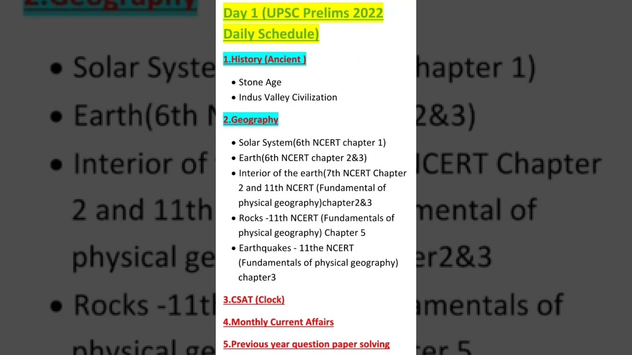 Day 1 UPSC Prelims 2022 Daily Schedule