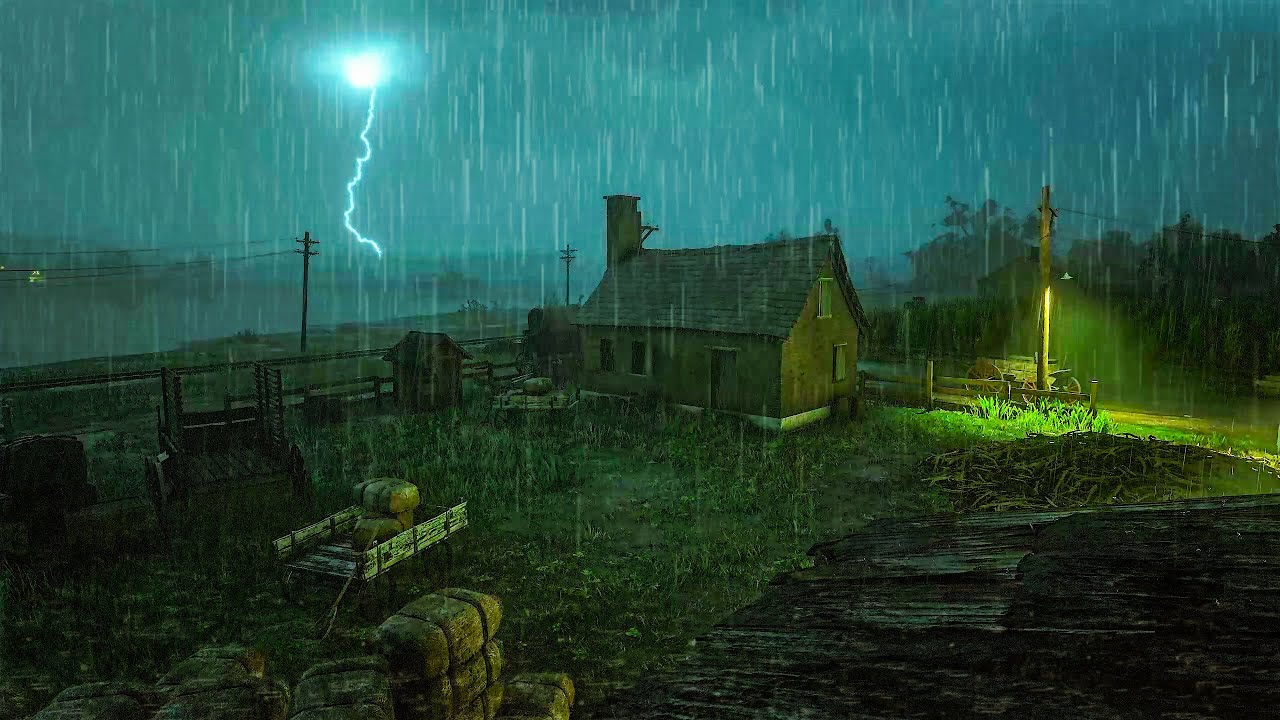 Peaceful Rain with Thunder on the Roof of the Hay Barn in Saint Denis