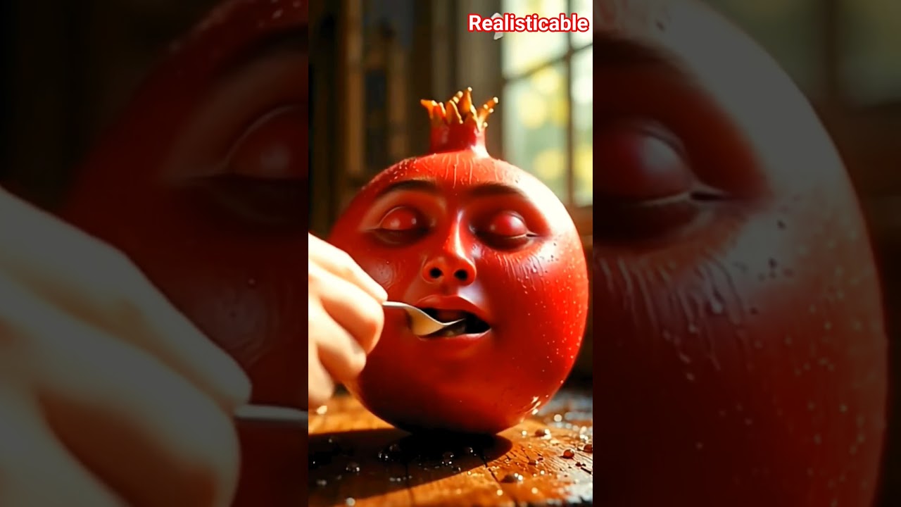 Pomegranate is eating the Pomegranate👀👀? #GiantPomegranate #UltraRealisticFruit #HyperRealistic3D