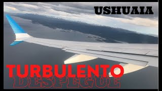 Turbulento despegue en Ushuaia. Coldplay tocando en river del lado derecho del avión (perdido)