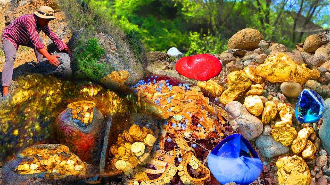 Treasure hunts with metal detectors find gold, diamonds, gems and gold