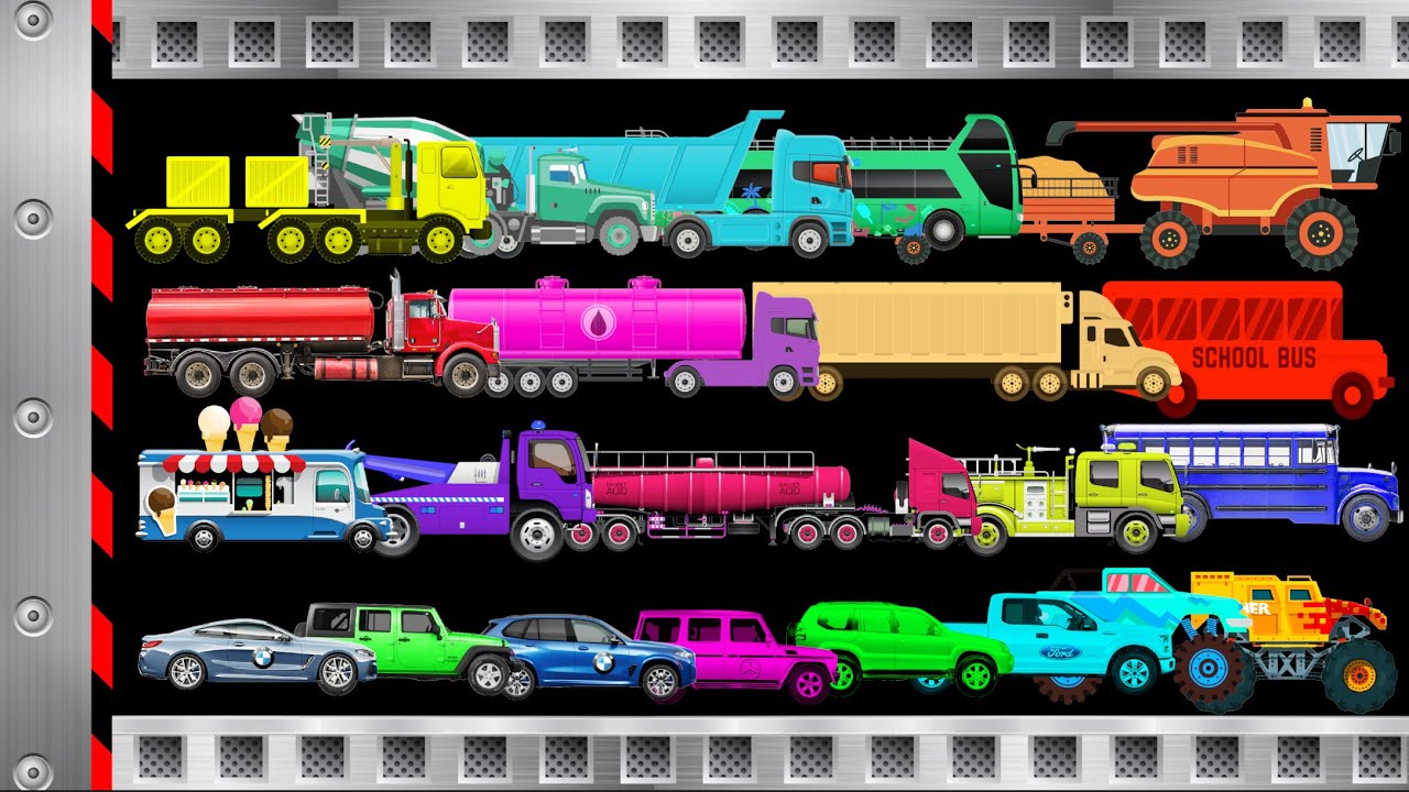 Гонка CAR vs TRUCK vs BUS vs MONSTER TRUCK, SHOOL BUS, LONG TRUCK - Color Stickman Ragdoll Battle