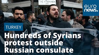 Hundreds of Syrians in Turkey protest outside Russian consulate