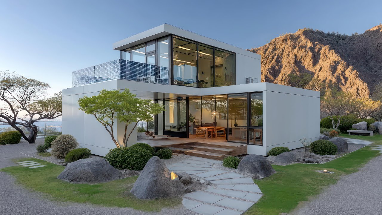 Explore Stylish Modern Two Story Cube House Design with an Open-Air Rooftop Oasis & Panoramic Views