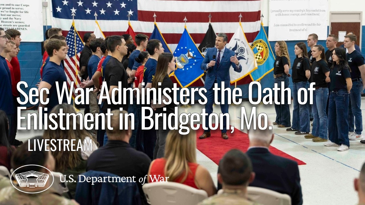 LIVE: Sec War administers the oath of enlistment to recruits in Bridgeton, Mo.