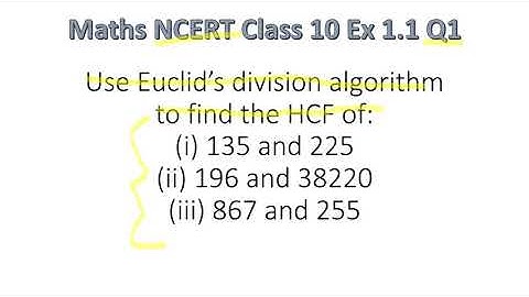 Use Euclid’s division algorithm to find the HCF of: i 135 and 225 ii 196 and 38220 iii 867 and 255