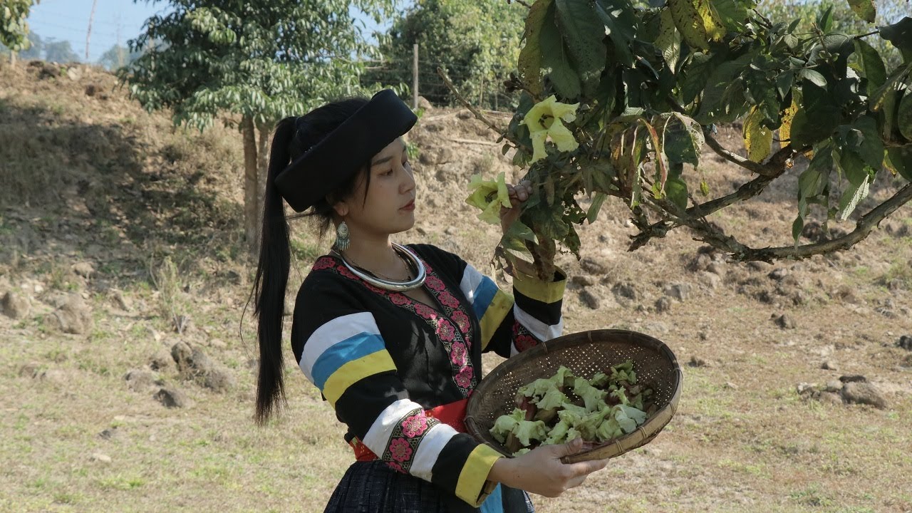making traditional foraging food from  wild forest flowers