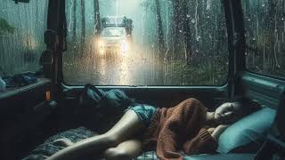 9 HOURS Rain Sounds for Sleeping - Heavy Rain and Thunderstorm Outside Camping Car Window