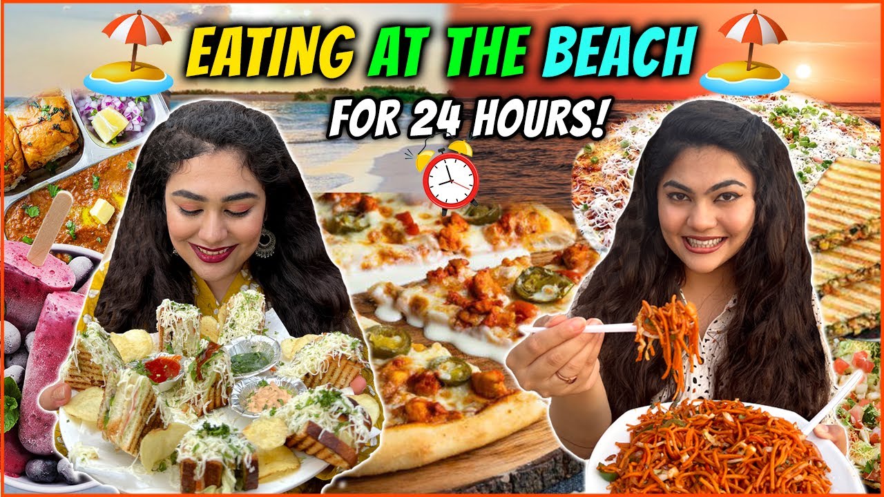 WE ONLY ATE AT A BEACH FOR 24 HOURS FOOD CHALLENGE | Eating Mumbai Street Food at Girgaon Chowpatty