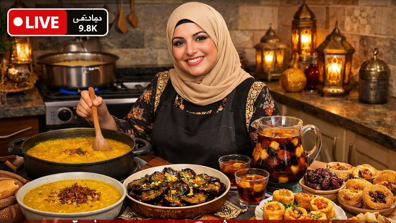 تعالوا نفطر سوا يا أهل الجدعنة 🔴 فطار رمضان صعيدي أصيل | عدس وباذنجان وخشاف وحلويات ❤️🔥