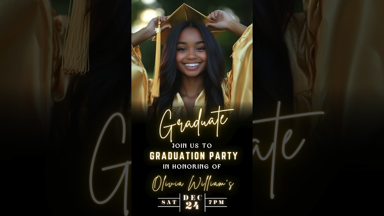 Gold & Black Graduation Party Invitation | Animated Video Evite | Editable Canva Template