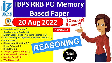 RRB PO 2022 Memory Based Paper 20 Aug 2022 Exam | Reasoning | All 40 Ques Box Puzzle , Uncertain