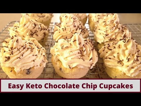 Easy Keto Chocolate Chip Cupcakes With Keto White Chocolate Frosting (Nut Free And Gluten Free)