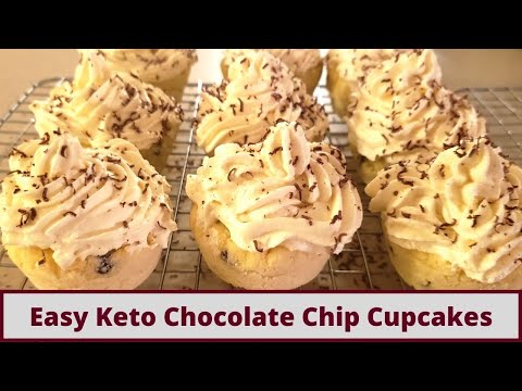 Easy Keto Chocolate Chip Cupcakes With Keto White Chocolate Frosting (Nut Free And Gluten Free)