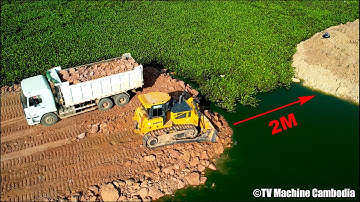 Amazing Techniques Building New Road Connecting In Water By SHANTUI DH17B2 Dozer Pushing Soil