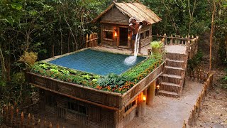 Man Builds House with Log Cabin and Private Swimming Pool in Deep Forest