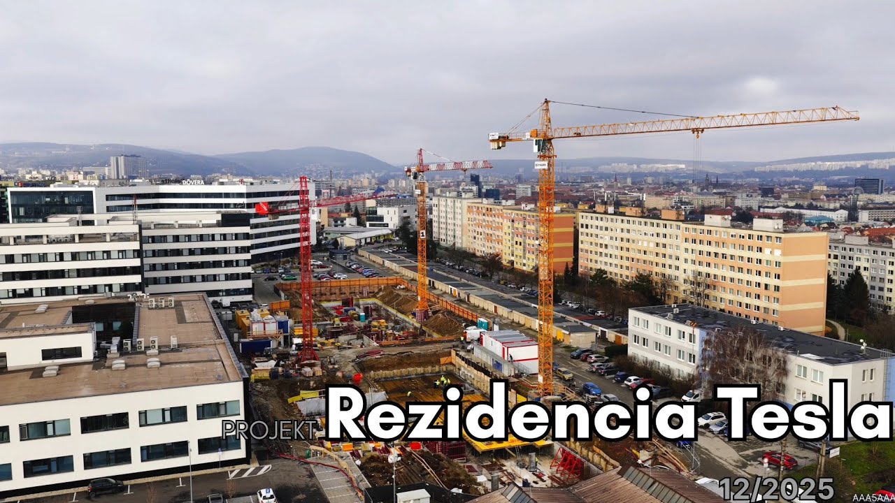 Pohľad na výstavbu projektu Rezidencia Tesla v Košiciach 12/2025