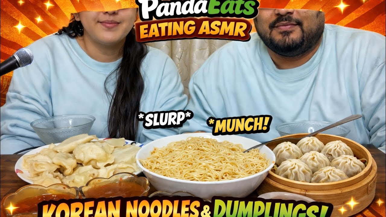 ASMR EATING “KOREAN NOODLES”🍜 WITH DUMPLINGS 🥟 SOYA SAUCE, BULDUK SAUCE AND IMLI SAUCE AND DRINKS 