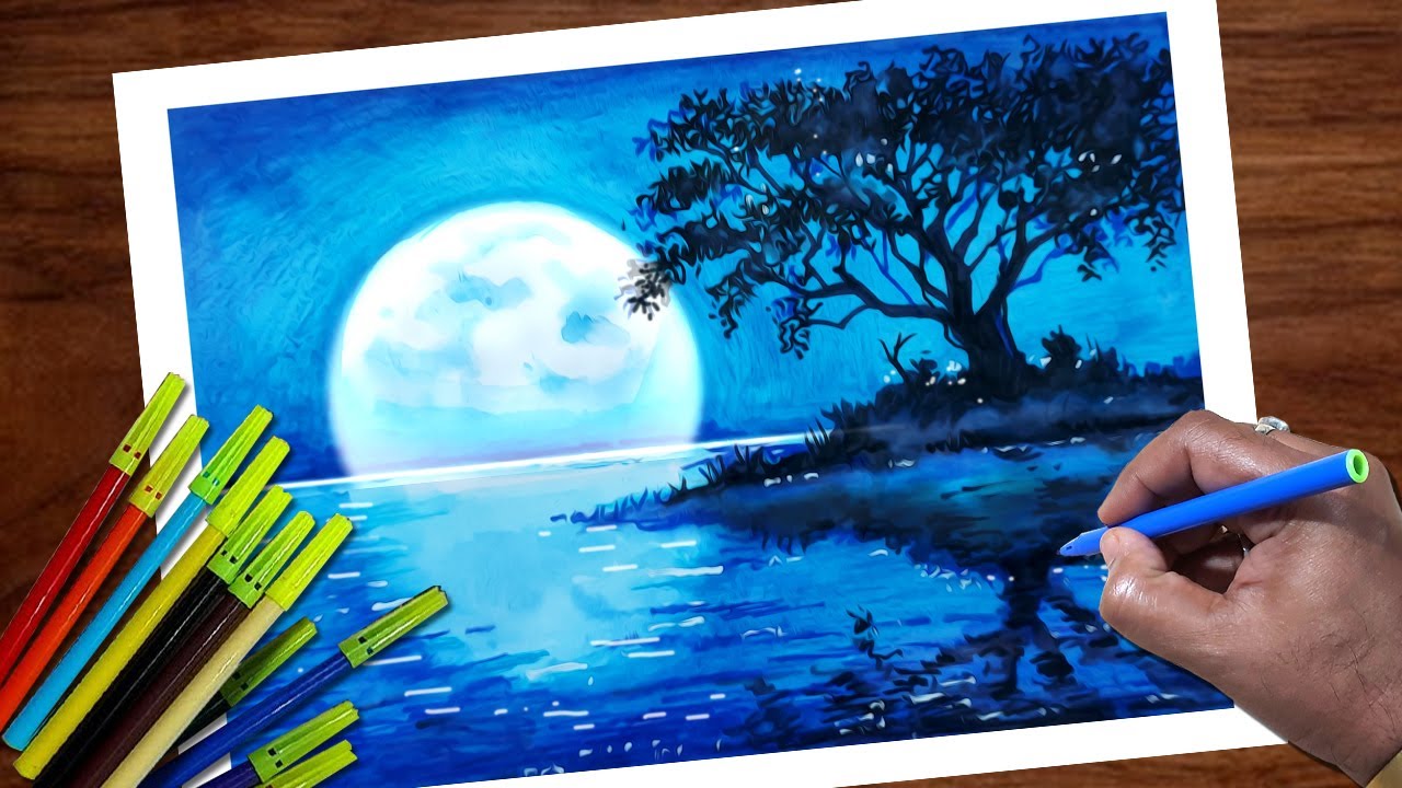 Beautiful Scenery Drawing With Sketch Pen | Sketch Pen Drawing ...