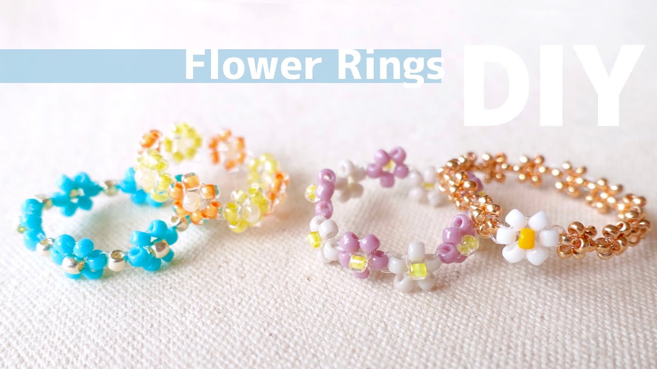 DIY🌼テグスで花編みリングいろいろ!♡作り方🌼Beaded Flowers Patterns! How to make  Rings|tutorial|ビーズリング|大人|子供|お花|シードビーズ