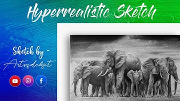 Hyperrealistic Pencil Sketch | Elephant Herd Drawing - Timelapse Video | By Arts Of Debjit