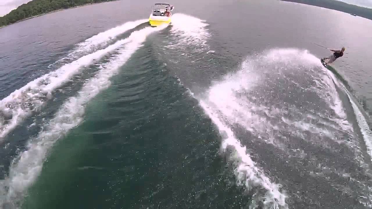 Robert lane wakeboarding Steve lane piloting boat. Jeff Hen