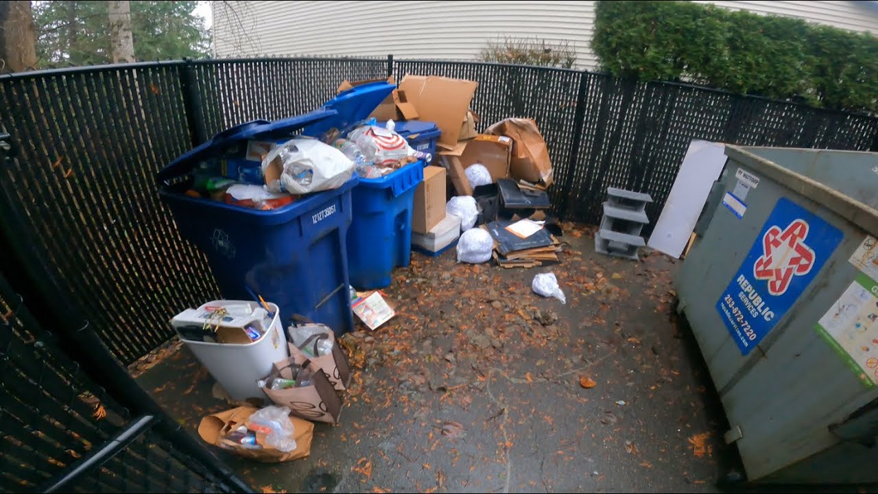 3 Totes and a Crazy enclosure Recycle