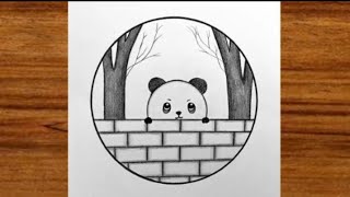 How to draw panda drawing in Circle / Easy Circle Scenery drawing / panda drawing in Circle 