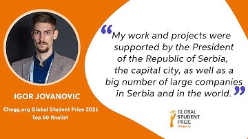 Igor Jovanovic on being a Chegg.org Global Student Prize 2021 finalist
