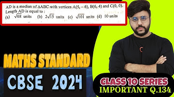AD is a median of ∆ABC with vertices A(5, -6), B(6, 4) and C(0, 0). Length AD is equal to :(a) sqrt