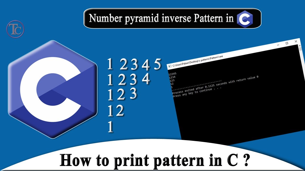 inverse pyramid with number pattern print in c programming language ...